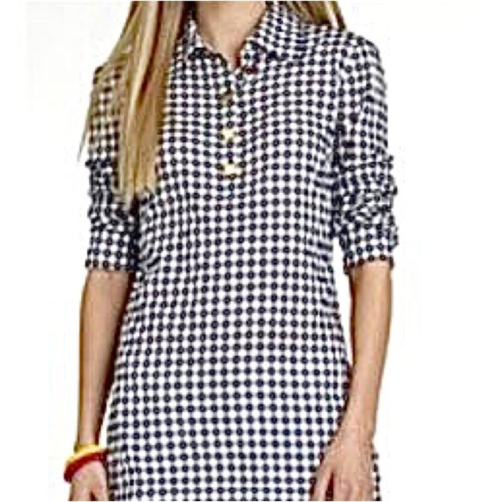 Preppy Gingham Shirt Dress‎ | Navy Check Button-Front Tunic Tory Burch SZ 4
